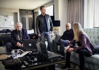 Navy CIS: L.A. – "Vendetta" - Pictured: Vyto Ruginis (Arkady Kolcheck), Chris O\'Donnell (Special Agent G. Callen), LL COOL J (Special Agent Sam Hanna) and Bar Paly (Anastasia "Anna" Kolcheck). Callen and Sam join forces with Anna Kolcheck (Bar Paly) and the Bureau of Alcohol, Tobacco and Firearms (ATF), when Arkady Kolcheck (Vyto Ruginis) warns NCIS that a notorious international weapons dealer has returned to the states. Also, the case requires Eric to go undercover as a bank IT technician, on NCIS: LOS ANGELES, Sunday, April 8 (9:00-10:00 PM, ET/PT) on the CBS Television Network. Photo: Bill Inoshita/CBS Ã?