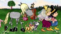 Unser Sandmännchen – Der kleine König und seine Freunde spielen Theater und inszenieren die Märchenlieder vom Dornröschen, Bettelmann, Hänsel und Gretel. Nicht immer klappt das wie am Schnürchen. Mal dauern die Vorbereitungen zu lange, ein andermal will der König die Prinzessin nicht küssen.Ehe der Vorhang fällt wird aber alles gut.