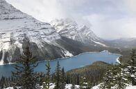 Mit dem Zug ... – Der türkisblaue Peyto Lake im Banff Nationalpark - gesehen vom Aussichtspunkt "Bow Summit".