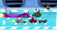 Marcus Level – Das Team von Marcus (im blauen Auto) und seine Konkurrenten beim Start des Rennens.