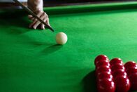 Snooker: English Open – Game snooker billiards or opening frame player ready for the bal