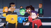 Star Trek: Lower Decks – Vorne, l-r: Sam Rutherford, D'Vana Tendi, Beckett Mariner, Brad Boimler