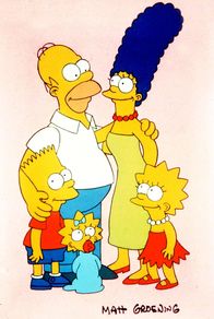 Die Simpsons – (1. Staffel) - Trotz mancher Auseinandersetzung halten die Simpsons immer fest zusammen: (v.l.n.r.) Bart, Homer, Maggie, Marge und Lisa.