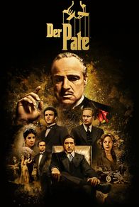 Der Pate – Plakat - Don Vito Corleone (Marlon Brando, oben) vom bettelarmen sizilianischen Einwanderer zum mächtigen Gangsterboss in New York aufgestiegen, hat mit kriminellen Mitteln ein Riesenvermögen erworben. Für seine vielköpfige Familie und für Hilfe suchende Landsleute ist er ein verehrter Patriarch.