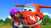 Super Wings – Ruma hat ein Fahrrad geliefert bekommen. Jett hilft ihr, fahren zu lernen.