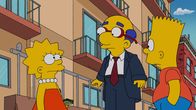 Die Simpsons – Bart blödelt mit Epoxidharz herum und versaut Milhouse die Haare, dass er sie ihm abrasieren muss. Als Milhouse plötzlich eine Glatze hat, müssen Lisa (l.), Bart (r.) und Milhouse (M.) feststellen, dass er genauso aussieht wie sein Vater Kirk ...