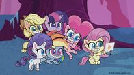 My Little Pony - Pony Life – L-R, über: Applejack, Twilight Sparkle, Pinkie Pie, Fluttershy; neider: Rarity, Rainbow Dash