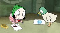 Sarah & Duck – Mit seinem neuen Buntstift kritzelt Duck über sein Papier und eine Münzen-Zeichnung entsteht.