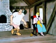 Nils Holgersson – Der Riese und seine Frau sind überglücklich, dass der gefürchtete Besuch des Asa Thor so glimpflich abgelaufen ist.