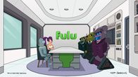 Futurama – v.li.: Bender, Leela, Alphabot, Betabot, Gammabot