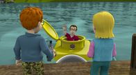 Feuerwehrmann Sam – Norman und Sarah sind beeindruckt: Joe sucht mit seinem "Tauchmaster 2000" unter der Wasseroberfläche nach dem Monster.
