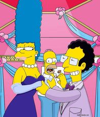 Die Simpsons – Als Marges (l.) steinreicher Ex-Freund Artie (r.) Homer (M.) eine Million Dollar für ein Wochenende mit seiner Frau anbietet, nimmt dieser in seiner Geldgier das unmoralische Angebot an.