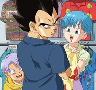 Dragon Ball Super – L-R: Trunks, Vegeta, Bulma