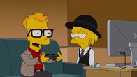 Die Simpsons – Bart (l.) erzählt Lisa (r.) im Woody-Allen-Stil aus dem Film "Der Stadtneurotiker" seine Liebesgeschichte mit Mary ...