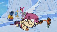 Doki – Gabi hat es gerade noch auf die andere Seite des Eisbergs geschafft. Jetzt ist sie von Otter Rico und Flamingo Annabella getrennt.