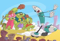 Die Gnarfs – Auf ihrem Planeten sind die Gnarfs stets nur mit einer Sache beschäftigt: Wo gibt es was zu futtern? Als der Roboter Freeman und sein Hunderoboter Russ auf Moppa landen, ändert sich das bisherige Dasein der Gnarfs.