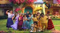 Encanto – L-R: Luisa Madrigal Isabela Madrigal, Alma Madrigal, Mirabel Madrigal, Agustín Madrigal, Julieta Madrigal, Camilo Madrigal, Agustín Madrigal, Pepa Madrigal, Félix Madrigal, Dolores Madrigal.
