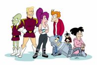 Futurama – Futurama - New York und die Welt im Jahr 3000: (v.l.n.r.) Kiff K., Zapp Brannigan, Leela, Fry, Bender, Nibbler und Amy ...