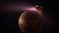 Unser Universum – CGI IMAGE: Impacor strikes north pole of Mars tearing off the surface and creating Planum Boreum or Northern Plain.