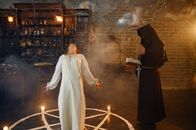 Eli Roths Armee der Exorzisten – Exorcist in hood casting out demons from a woman