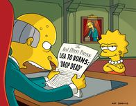 Die Simpsons – Mr. Burns (l.) versucht, sämtliche Medien der Stadt in seine Hand zu bringen, was ihm auch gelingt. Und so beschließt Lisa (r.), ihre eigene Zeitung herauszubringen, um auch eine andere Meinung öffentlich kundzutun ...