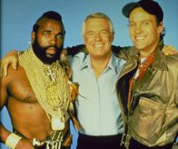 Das A-Team – Immer im Einsatz für die Gerechtigkeit: Hannibal (George Peppard, M.), Murdock (Dwight Schultz, r.) und B.A. Baracus (Mr. T, l.) ...