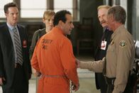 Monk – Run" -- Pictured: (l-r) Jason Gray-Stanford as Lieutenant Randall Disher, Traylor Howard as Natalie Teeger, Tony Shalhoub as Adrian Monk, Ted Levine as Captain Leland Stottlemeyer, Scott Glenn as Sheriff Rollins -- USA Network Photo: Peter "Hopper" Stone