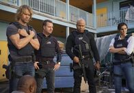 Navy CIS: L.A. – (v.l.n.r.) Marty Deeks (Eric Christian Olsen); G. Callen (Chris O'Donnell); Sam Hanna (LL Cool J); Kensi Blye (Daniela Ruah)