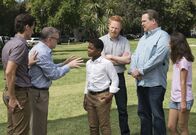 Modern Family – Christian Barillas (Ronaldo), Nathan Lane (Pepper Saltzman), Cedric Joe (Lionel), Jesse Tyler Ferguson (Mitchell Pritchett), Eric Stonestreet (Cameron Tucker), Aubrey Anderson-Emmons (Lily Tucker-Pritchett).