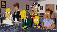 Die Simpsons – Schmieden einen gemeinen Plan, um Rache zu üben: Homer (l.), Mr. Burns (3.v.l.), Bart (2.v.r.) und Jazzy James (r.) ...