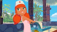 Zoom - Der weiße Delfin – Marina hat die Rolle der fürsorglichen Krankenschwester übernommen und pflegt die Dorfbewohner, die ein Essen nicht vertragen haben.