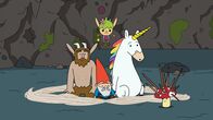 Super Happy Magic Forest – Tupfen konnte mit seinen Stacheln seine Freunde aus einem Kokon befreien. Von links: Hufius, Herbert, Twinkle und Blümchen und Tupfen