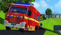 Feuerwehrmann Sam – Sam hilft Hauptfeuerwehrmann Steele beim Einparken der mobilen Einsatzzentrale.