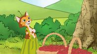 Pettersson und Findus – Findus ist stolz: Er hat mit Pettersson zwei randvolle Körbe Kirschen geerntet.