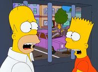 Die Simpsons – Entsetzt müssen Homer und Bart feststellen, dass ein Betrüger ihr Auto geklaut hat.