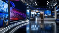 Die Welt am Morgen – 3D Virtual TV Studio News, Hintergrund für TV-Shows .TV an der Wand.3D Virtual News Studio Hintergrund,3D-Illustration