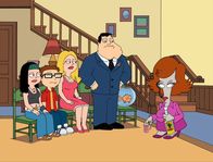 American Dad! – L-R: Hayley, Steve, Francine, Stan, Klaus, Roger
