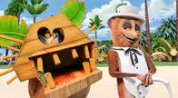 All Hail King Julien: Exiled – Ted (r.) hat King Julien ein Gladiatorenkostüm gebastelt, damit dieser an der Gladiatorenschule teilnehmen kann. Er hofft, dadurch die Hochzeit von Koto und der Krokodil-Prinzessin verhindern zu können.