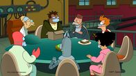 Futurama – v.li.: Dr. Zoidberg, Professor Farnsworth, Hermes, Bender, Scruffy, Amy, Fry