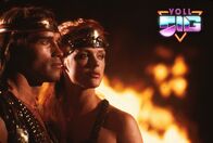 Red Sonja – Kalidor (Arnold Schwarzenegger) und Red Sonja (Brigitte Nielsen).