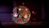 Marcus Level – In der Mine gruseln sich Ephi, Ratrick, Marcus (von links) und Lumi (oben).