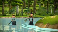 Tashi – Jack und Tashi überqueren noch vor dem Oger den Fluss.