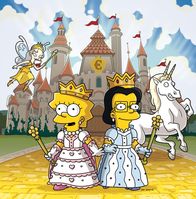 Die Simpsons – Lisa (l.) lernt eine gewisse Juliet (r.) kennen, mit der sie sich auf Anhieb blendend versteht. Nach und nach spinnen sich die beiden ein Traumreich zusammen, das sie "Equalia" nennen. Marge ist besorgt ...