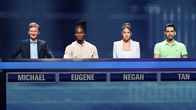 Gefragt - Gejagt – Die Kandidaten aus Team 4: Michael Kessler, Eugene Boateng, Negah Amiri und Tan Caglar (v. l. n. r.).