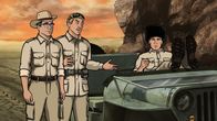Archer – Hängen in der der Wüste von Turkmenistan fest: Archer (r.), Ray (M.) und Cyril (l.) ...