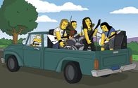 Die Simpsons – Hans Maulwurf (l.) nimmt die Band Metallica auf seinem Kleinlaster mit ...