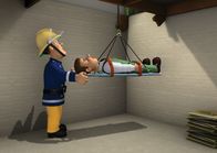 Feuerwehrmann Sam – Mike Flood hat sich verletzt und wird mit einer Trage aus dem Keller gehoben.