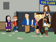 American Dad! – Debbie Hyman (l.), Steve (2.v.l.), Amy (3.v.r.), Janet Lewis (2.v.r.), Lisa Silver (r.)