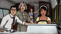 Archer – Als Malory (2.v.l.) einen Bus kauft, nimmt sie alle mit auf einen ganz besonderen Roadtrip: Charlene (2.v.r.), Lana (r.) und Cyril (l.) ...
