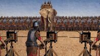 Schätze des Römischen Reichs – Ein computergeneriertes 2D-Bild zeigt römische Soldaten, die mit einem Skorpion-Katapult auf den Feind schießen. (Windfall Films)